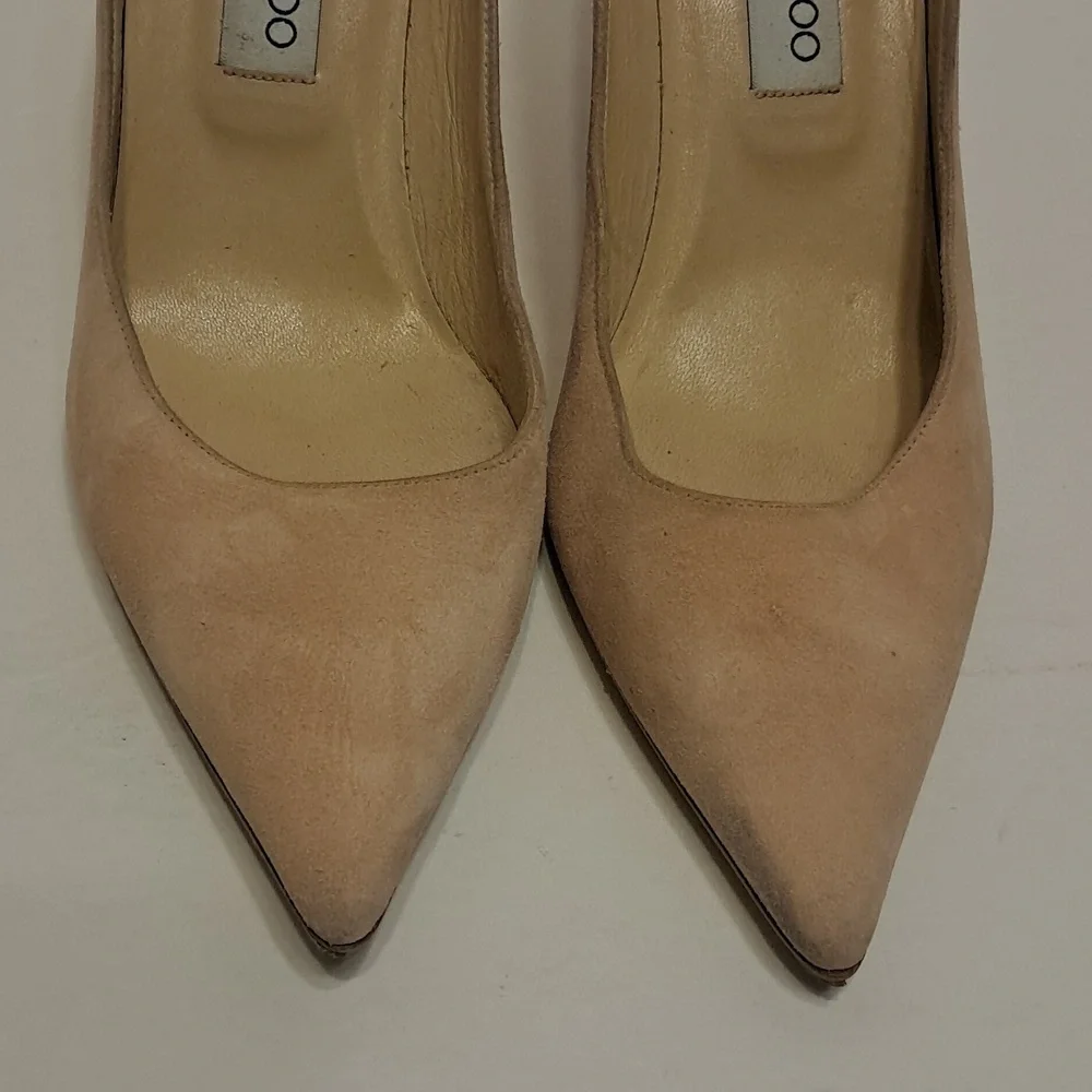 Jimmy Choo Nude Suede Pointed-Toe Pumps